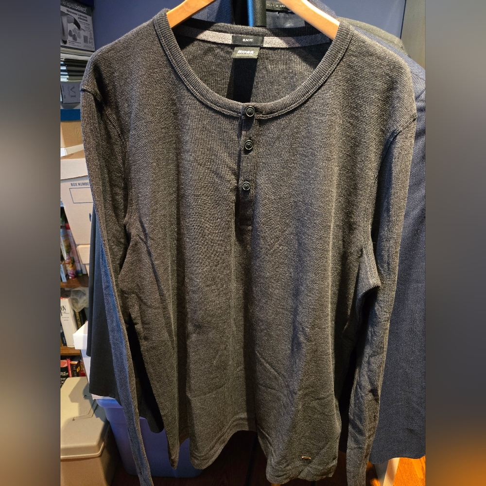Hugo Boss Men's Cotton Waffle Henley Long Sleeve Shirt Size Int XXL